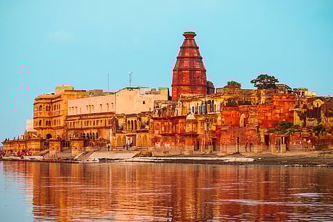 Krishna Temple at the Keshi Ghat on Yamuna river in Vrindavan 